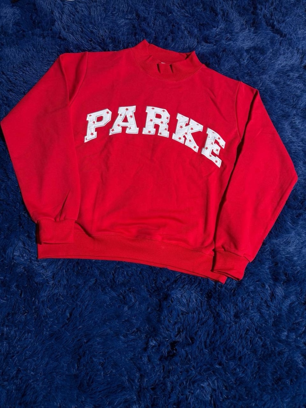 Men's Red Crewneck Sweatshirt with White 'PARKE' Lettering